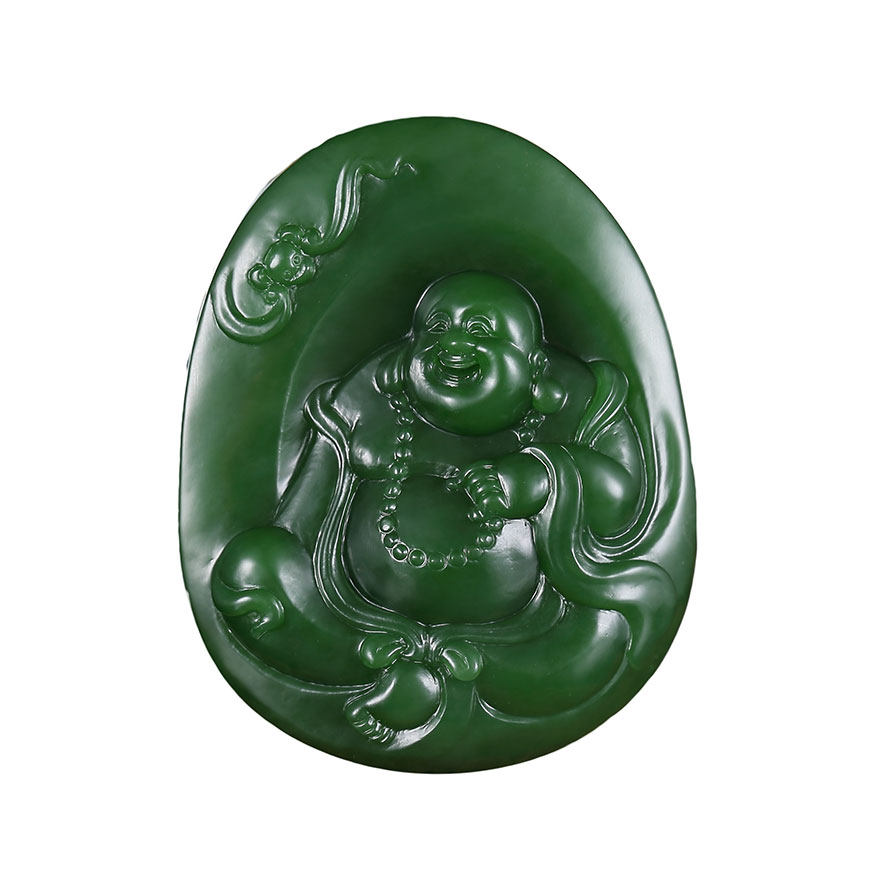 省级玉雕大师任翀作品和田玉碧玉菠菜绿弥勒佛公守护小把件53克g1