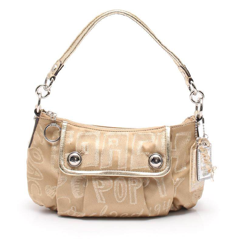 [9.0新]蔻驰coach女士poppy帆布手提单肩包釉面皮米色金色458509