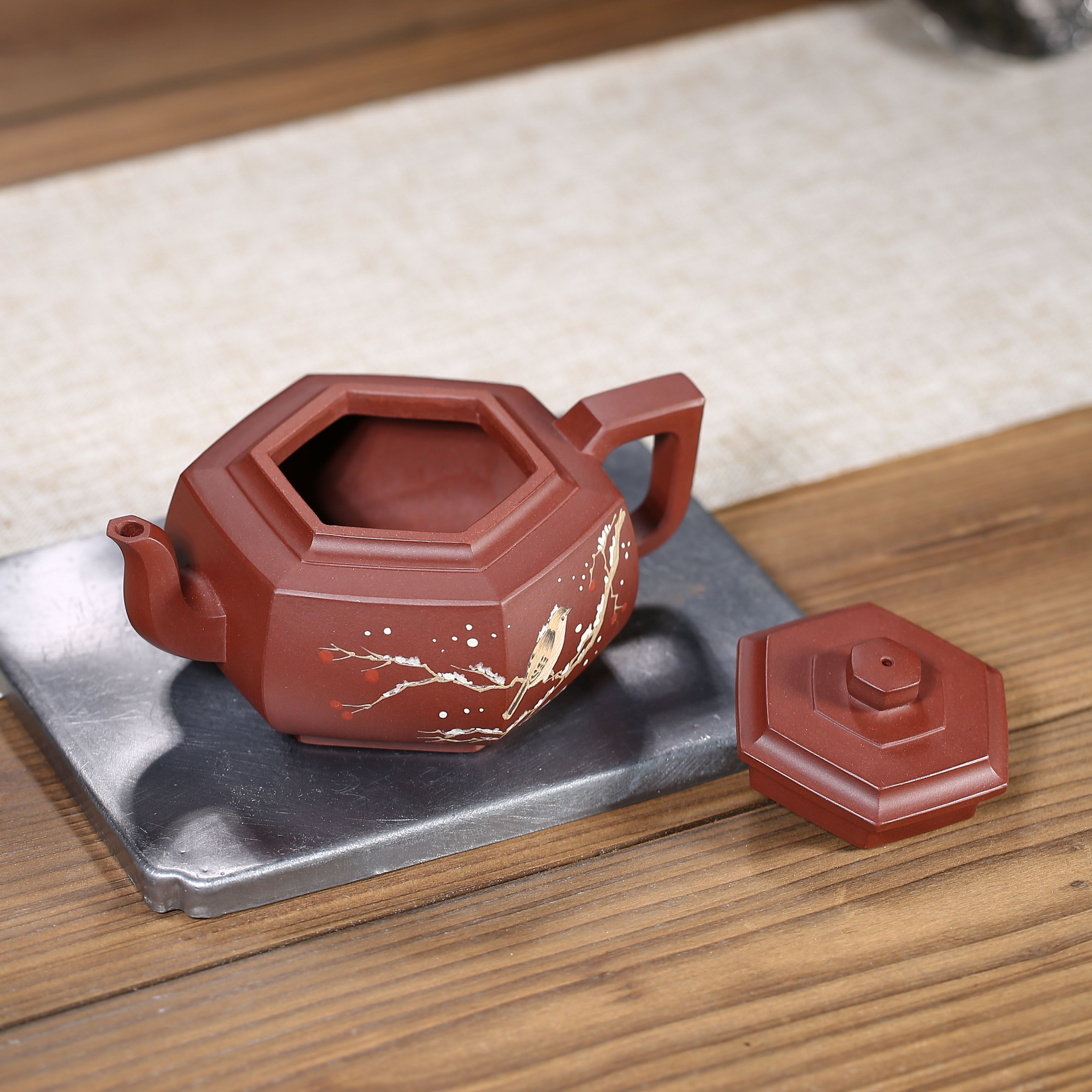 重器泥绘 国高工张老师 全手工 六方雪华 家藏老紫泥 紫砂壶