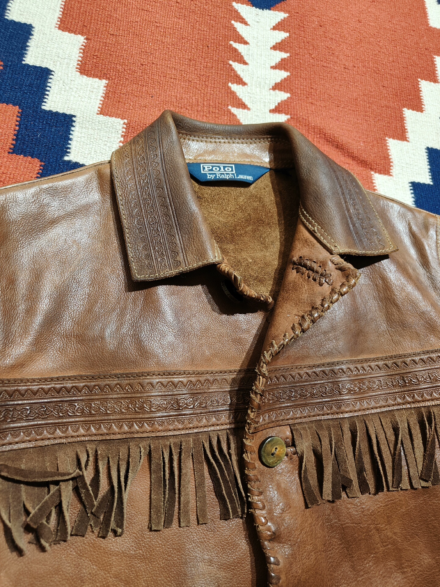 Vintage Ralph Lauren Carved Leather Jacket — label
