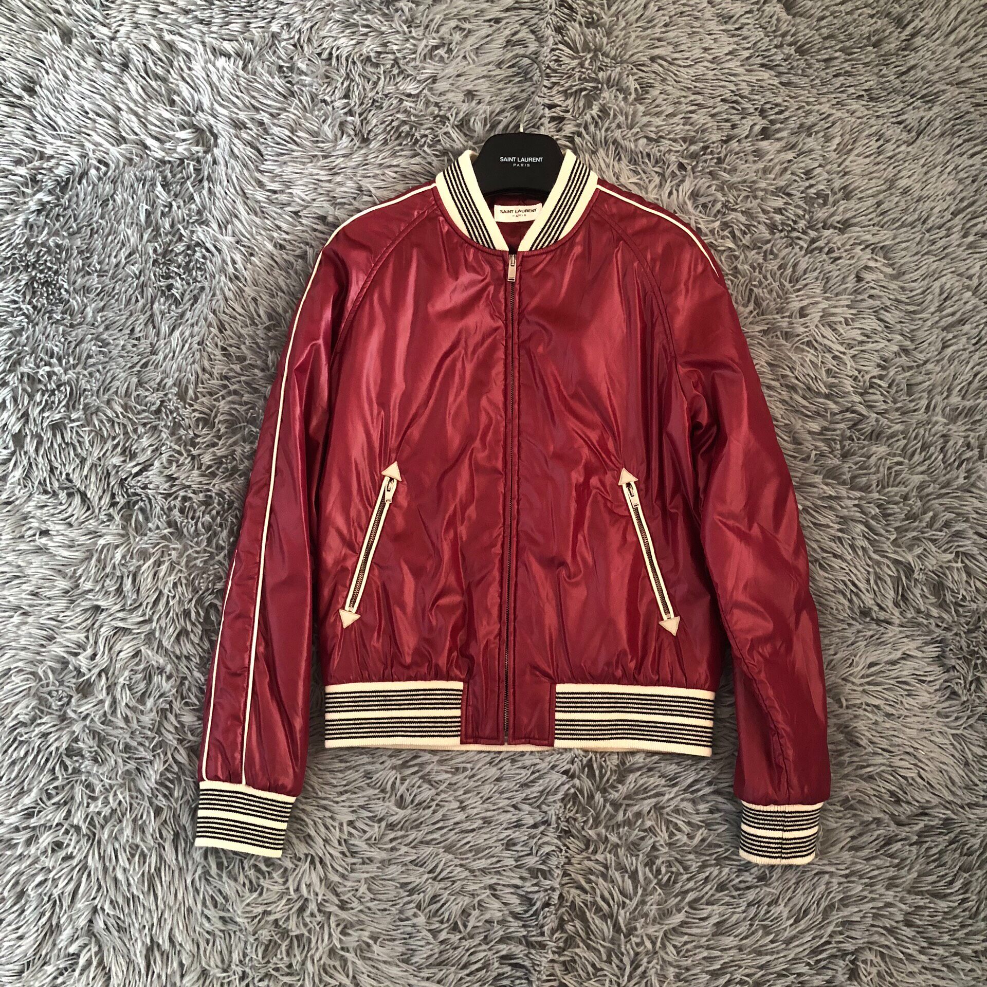 Saint Laurent Burgundy Baseball Jacket