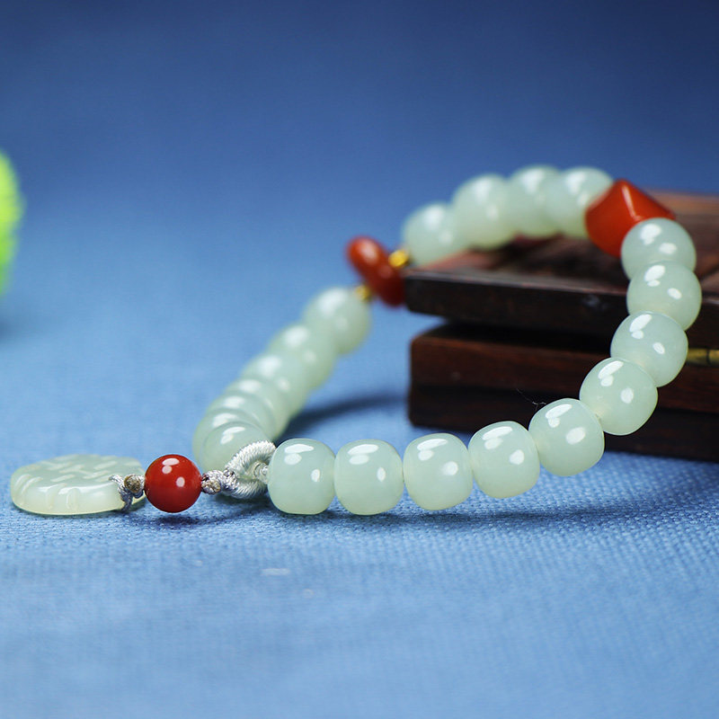 原创珠串 和田玉配饰【好运来】青海青串珠手串女款杯20.8克a