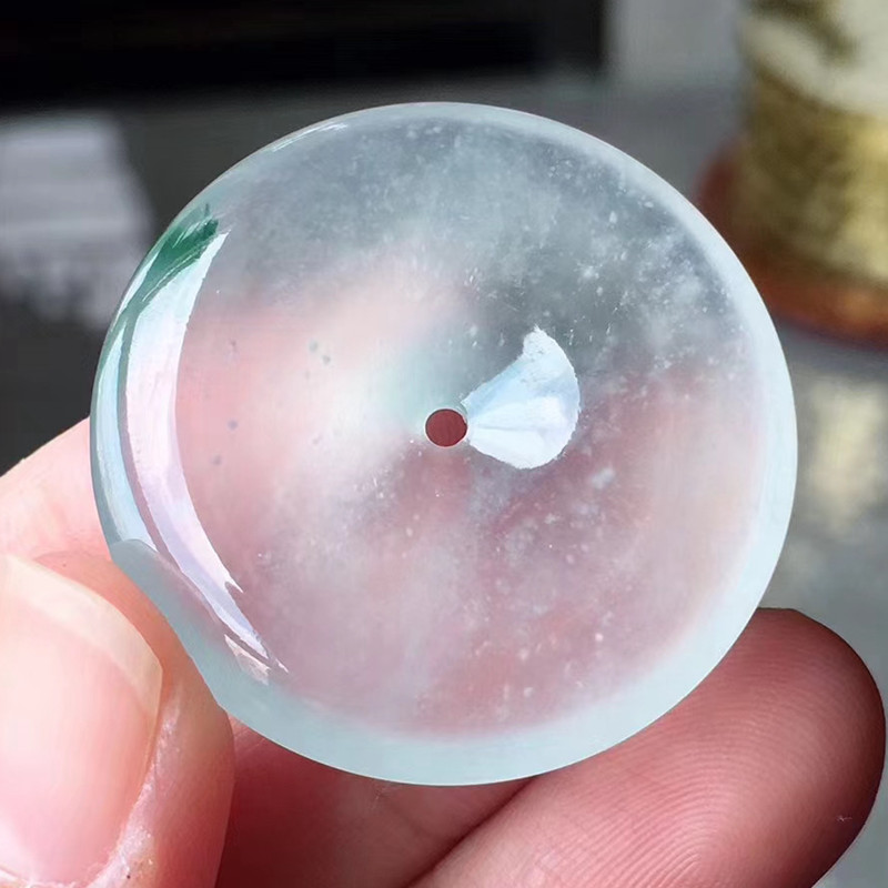 高冰种翡翠木那雪花平安扣吊坠天然缅甸a货自然光手机实拍 13.08g