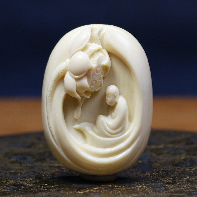 【花开见佛】 猛犸牙雕 纯手工雕刻 猛犸象牙吊坠/挂件