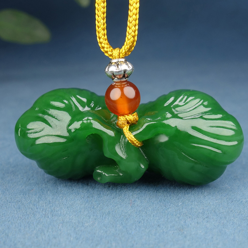 【寓意:并蒂莲】和田玉碧玉莲蓬挂件吊坠21.33g