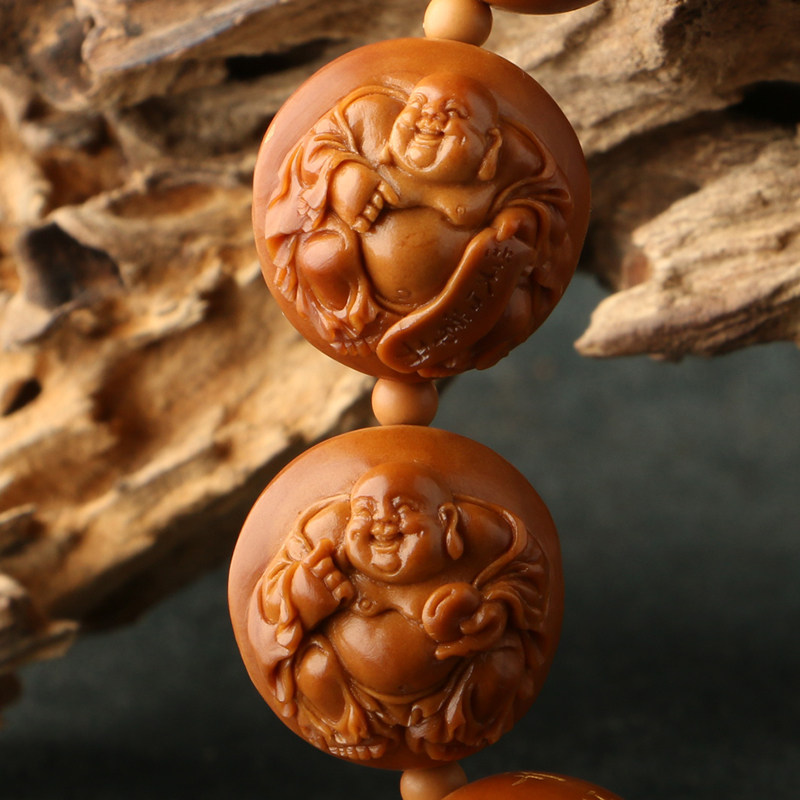 1x2.1cm【九大弥勒】王晓明作品橄榄核雕三花老油核