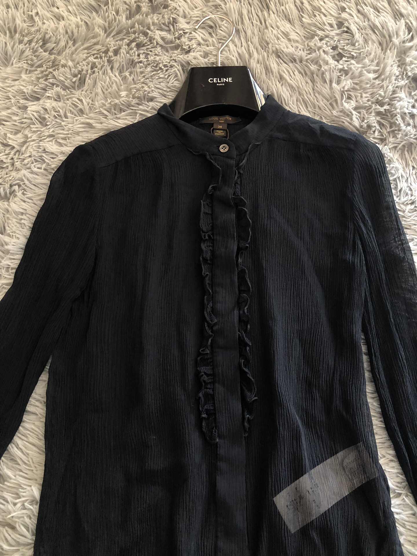 Louis Vuitton Black Ruffled Silk Shirt — front