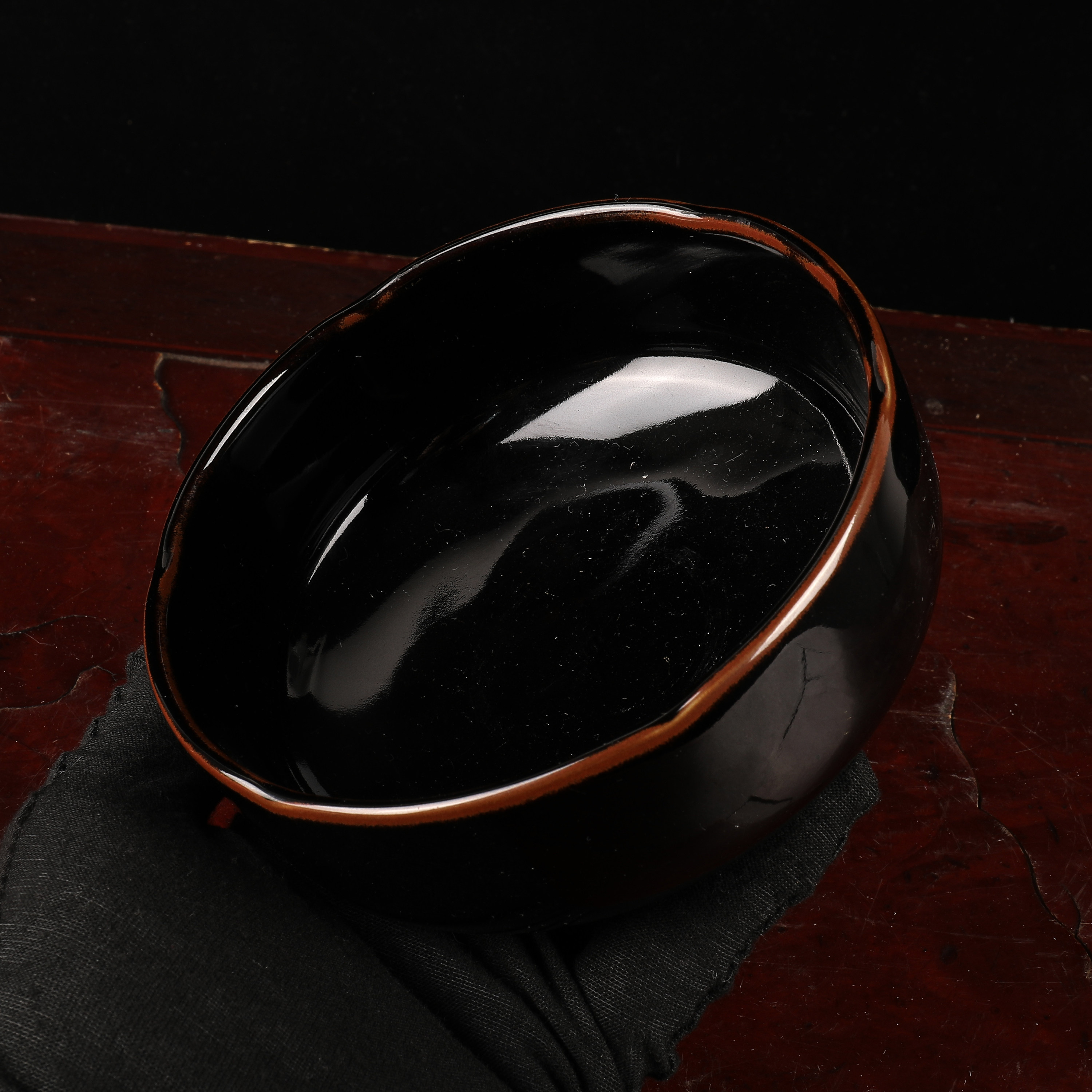 日本回流瓷器益子烧收藏琉璃釉花形掩口钵餐具收藏老物件