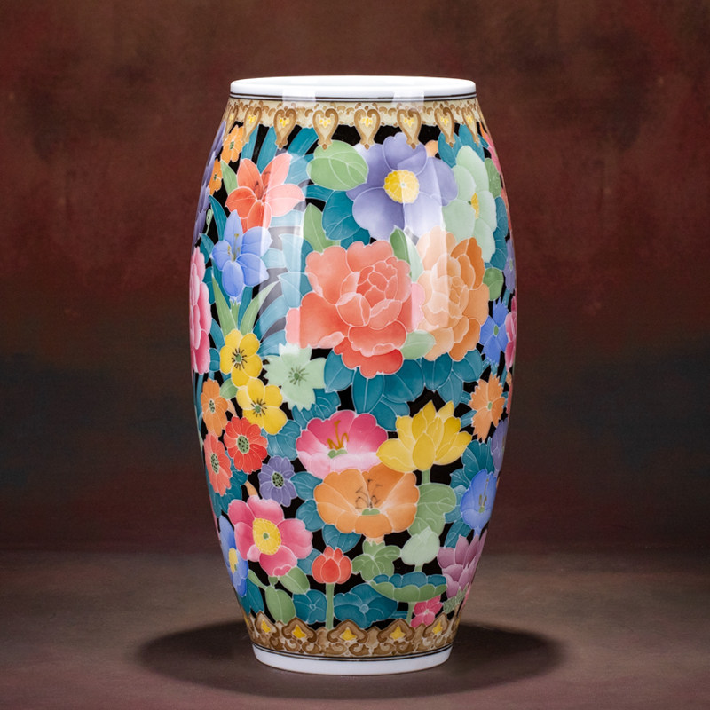 著名陶瓷艺术家 湖南省工艺美术师 许湘 簇锦攒 手绘满花瓶