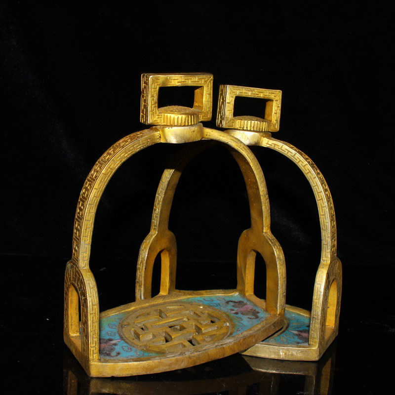 【鬼市】zg- 景泰蓝掐丝纯铜镂空对马蹬-dz0103