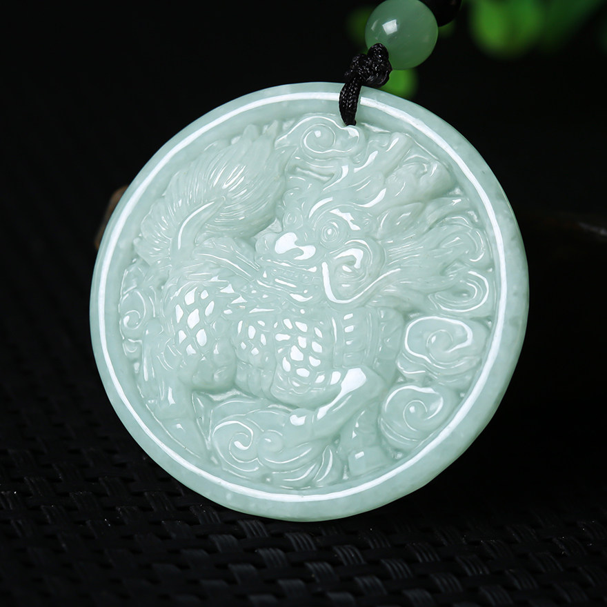 【闪拍】天然a货缅甸翡翠随机发20.12g糯种祥瑞神兽麒麟牌吊坠