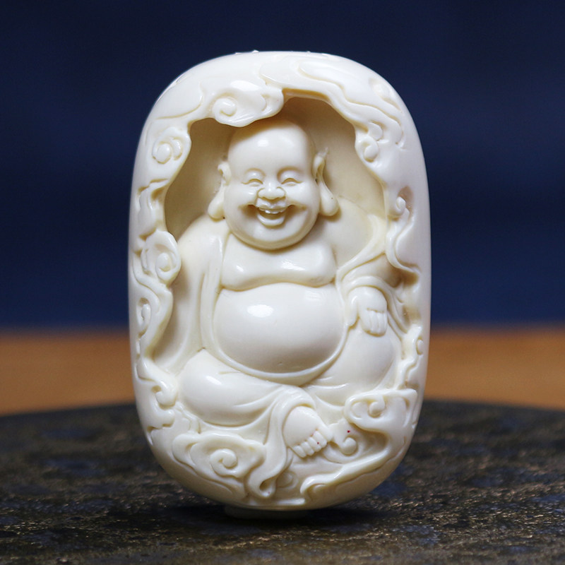 【弥勒佛】 猛犸牙雕 纯手工雕刻 猛犸象牙吊坠/挂件