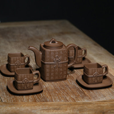 国高工【全手工高风亮节套壶九件套】 原矿紫泥 紫砂壶茶壶