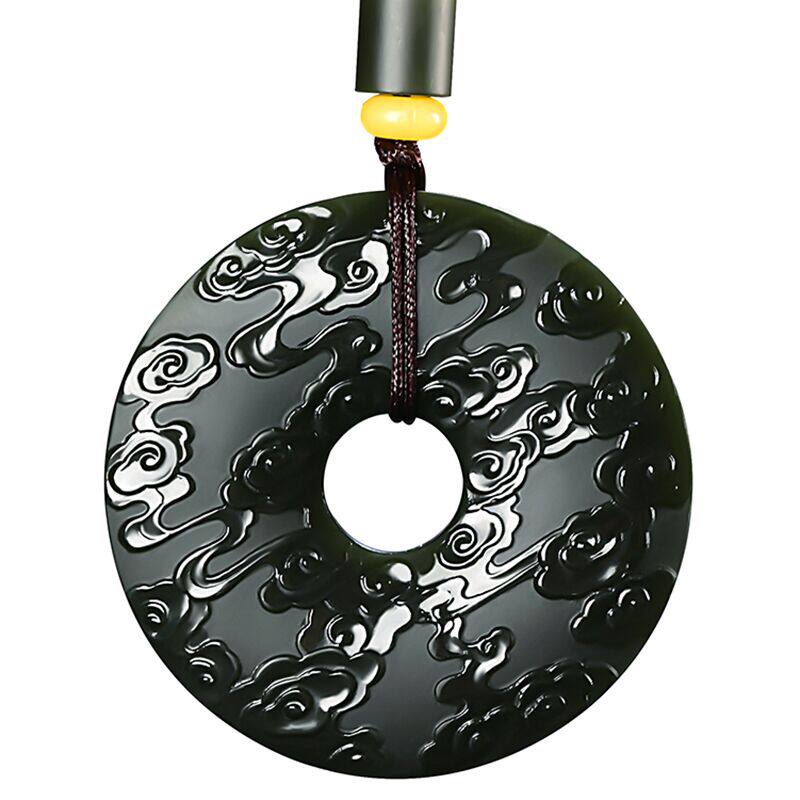 镇平县庞建伟玉雕工作室  458【免保】新疆和田玉塔青墨玉青玉祥云