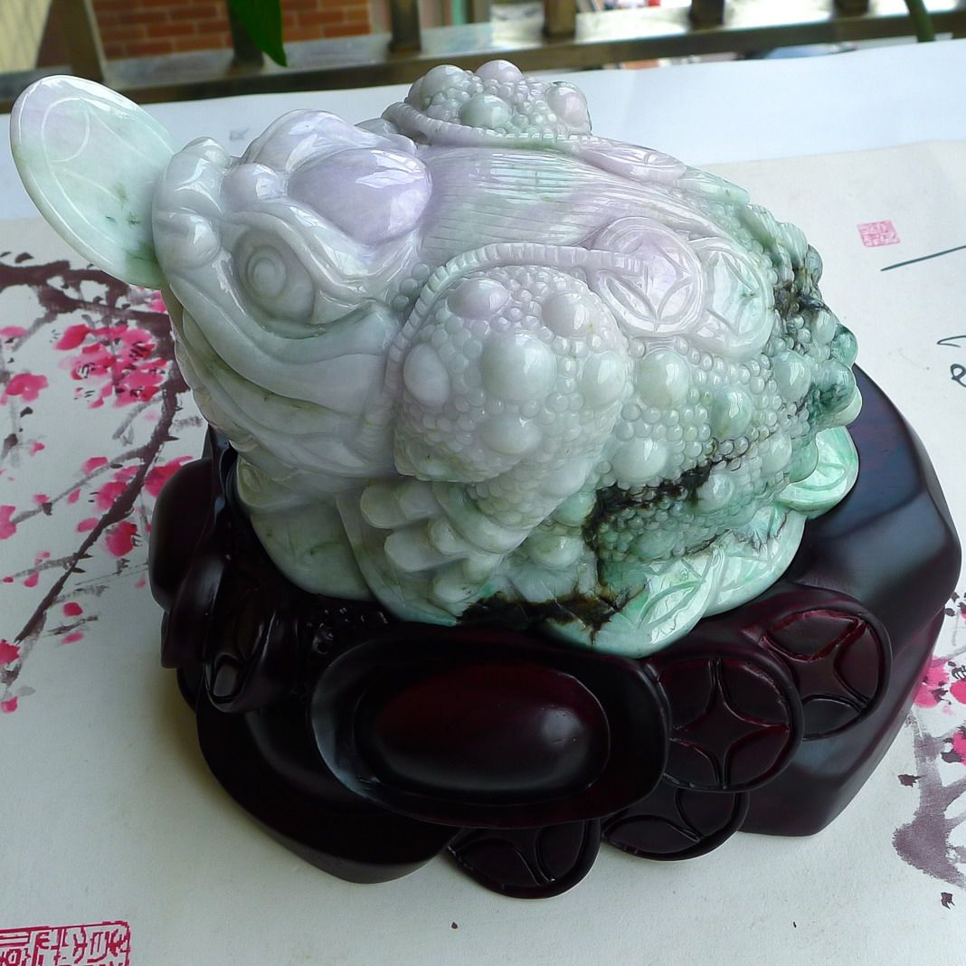 天然缅甸a货翡翠精雕招财金蟾摆件3.19kg
