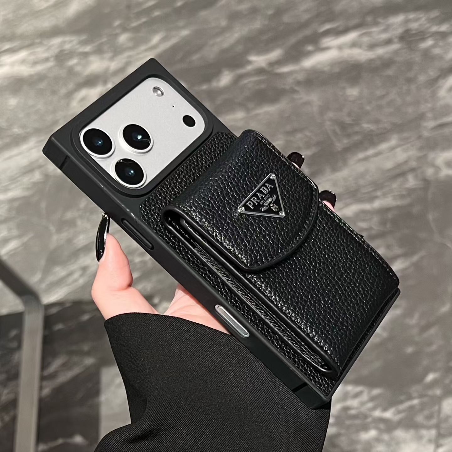 实拍全新 轻奢荔枝纹高品质普拉达卡包手机壳 卡包可以放身份