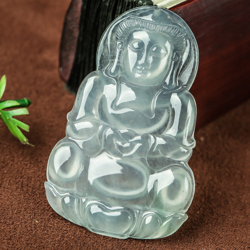 【拍卖】老坑冰种 天然a货翡翠起胶感正装观音吊坠 9.37g