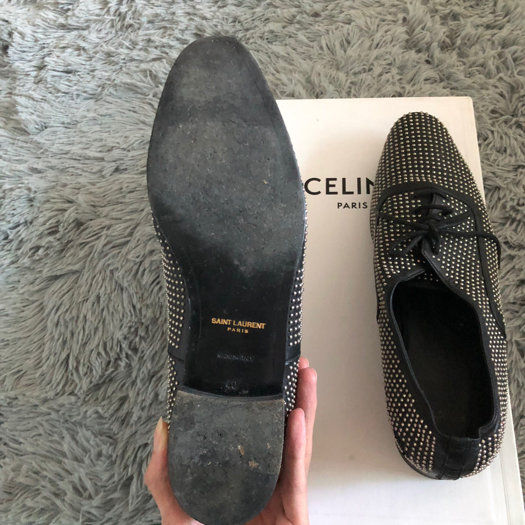 Saint Laurent Studded Black Lace-Up Shoes — label