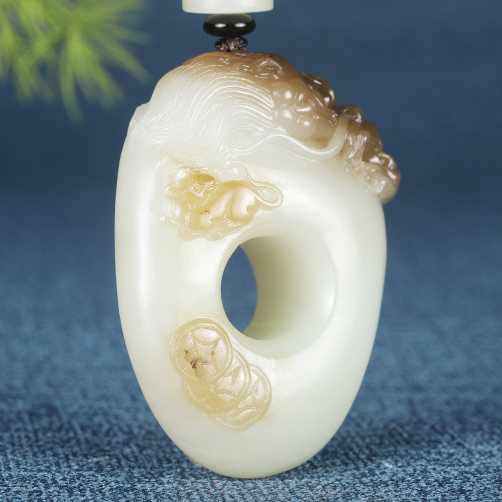 【望子成龙】高端收藏级精品和田玉糖白玉龙扳指50.76g