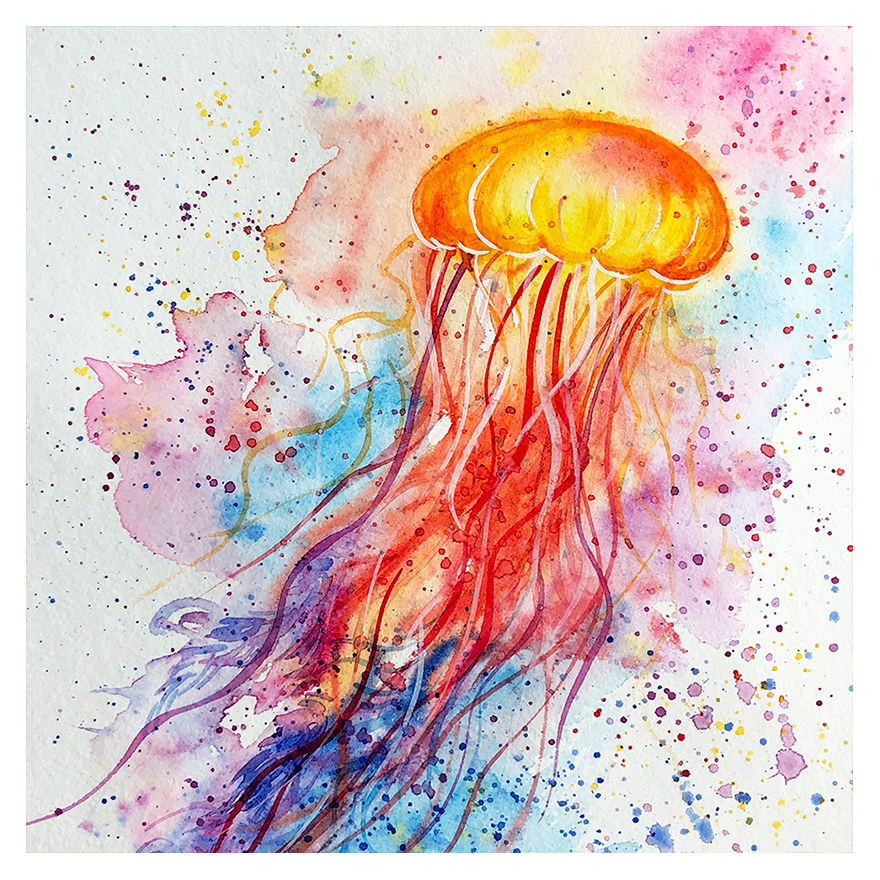 吴小慧《彩色水母》水彩