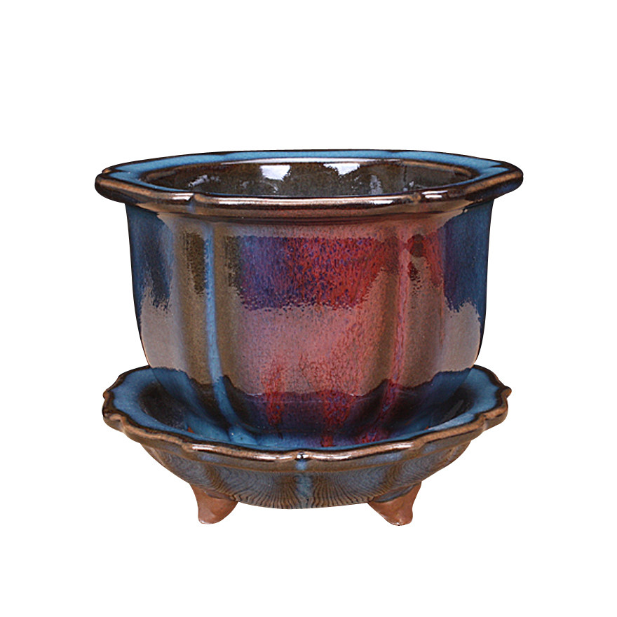 钧瓷海棠花盆 刘钏博 河南省青年陶艺家 原产地矿石釉窑变精品