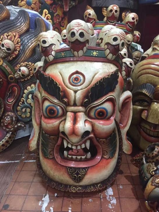 尼泊尔面具西藏护法玛哈嘎拉大黑天木雕代购纹身店装饰