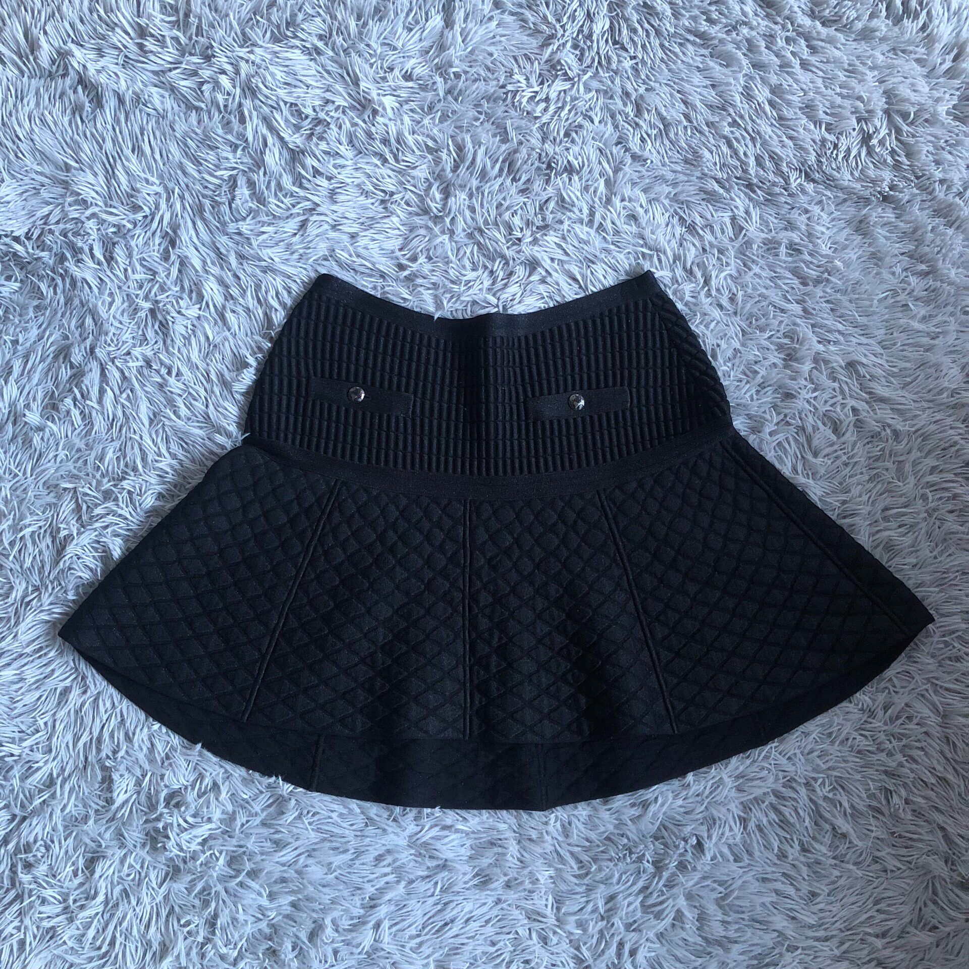Chanel Black Quilted Sparkle Skirt — back