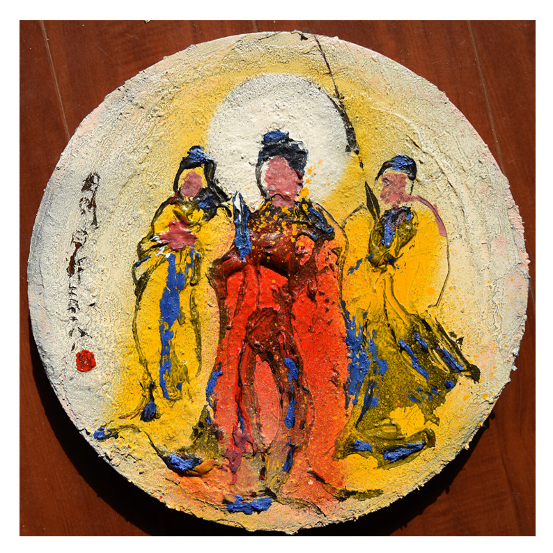 知名画家周晁油画(佛系朝圣)原作孤品收藏/中国美院