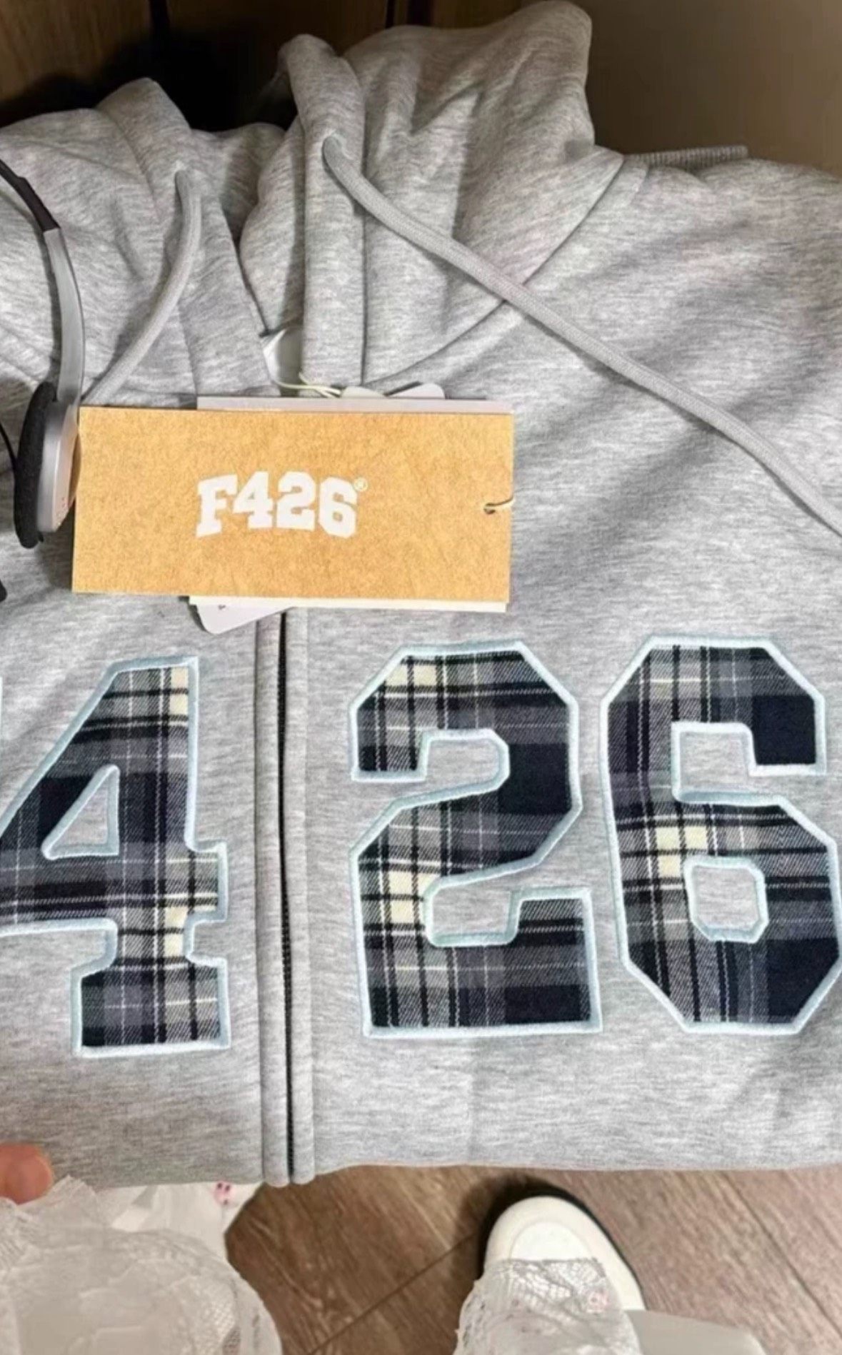 F426国潮牌春季情侣嘻哈宽松大logo格子贴布绣卫衣外套赵露思