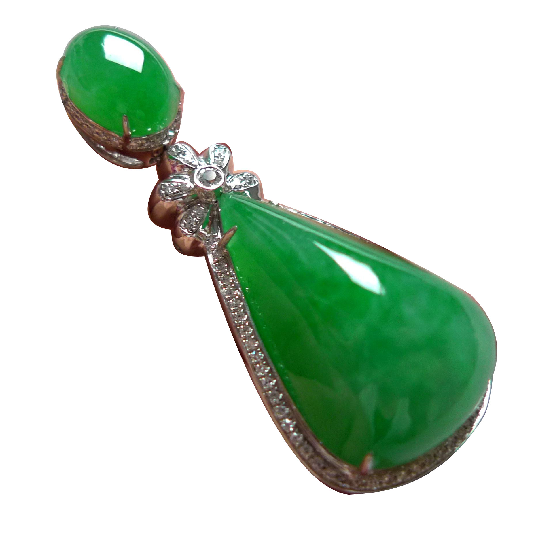 【品质臻品】 18k金伴钻镶缅甸a货翡翠满绿饱满大水滴吊坠11.98g