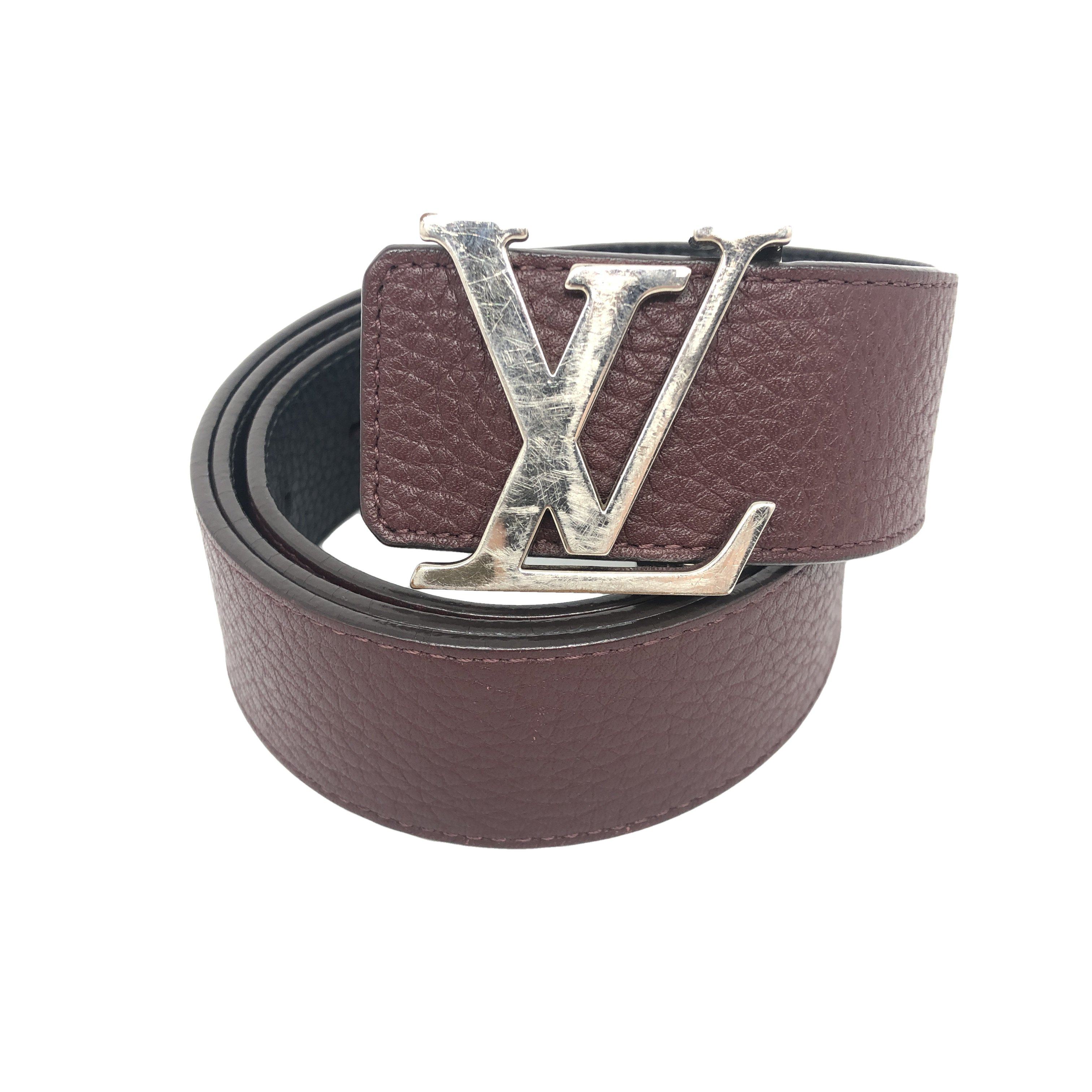 [9.5新]路易威登lv男士经典银扣酒红色logo牛皮腰带皮带90/36码