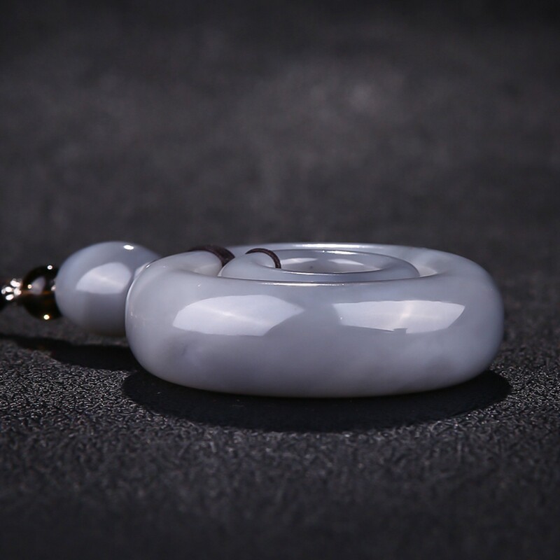 崔照乐工作室【平安环】精品和田玉青花玉平安玉环挂件99.95g