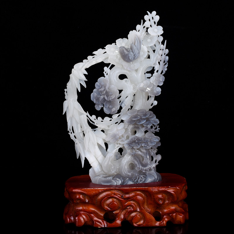 省级玉石雕刻大师吴春强作品【花开富贵】和田玉摆件749.64g