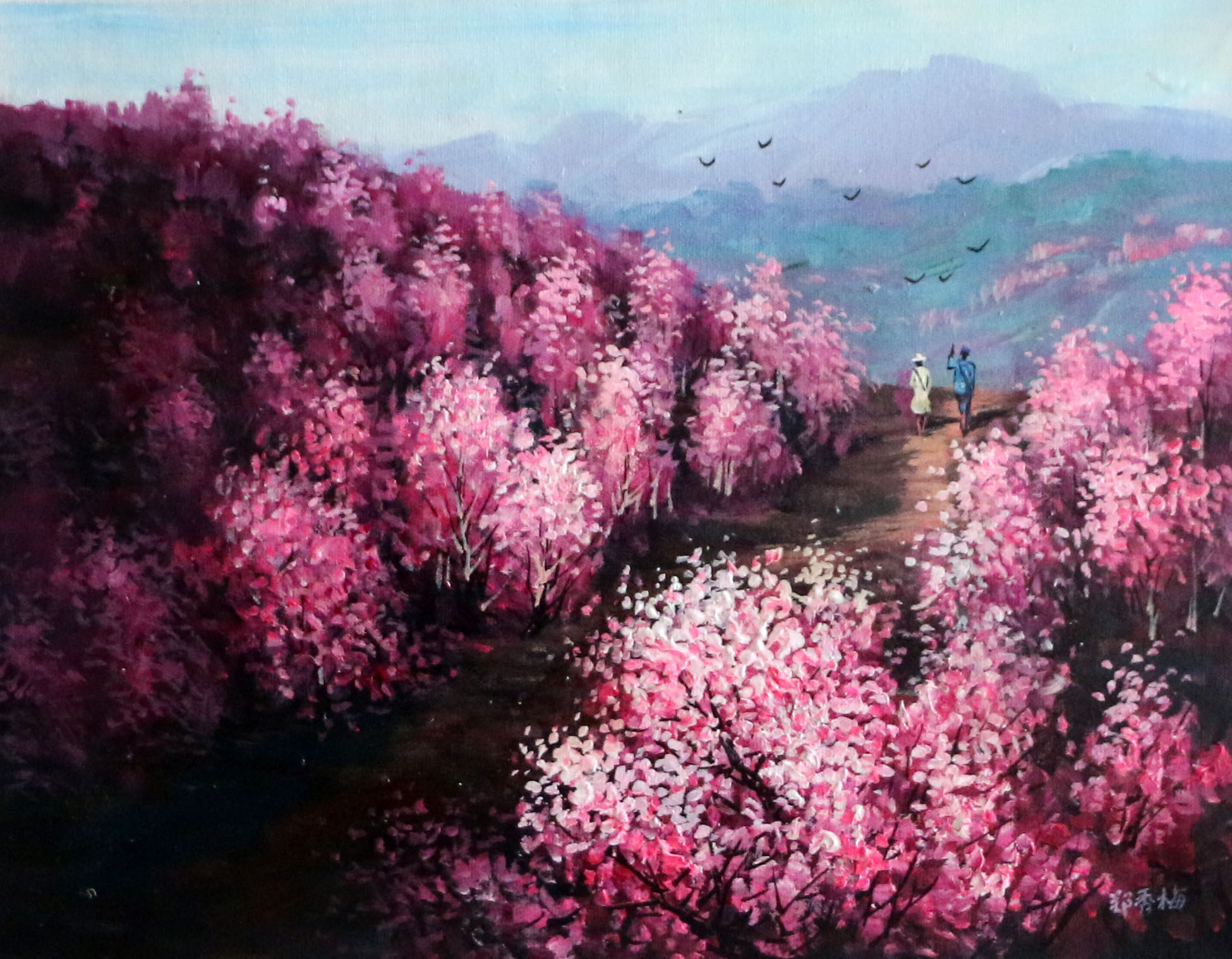 郑秀梅《映山红11》布面油画