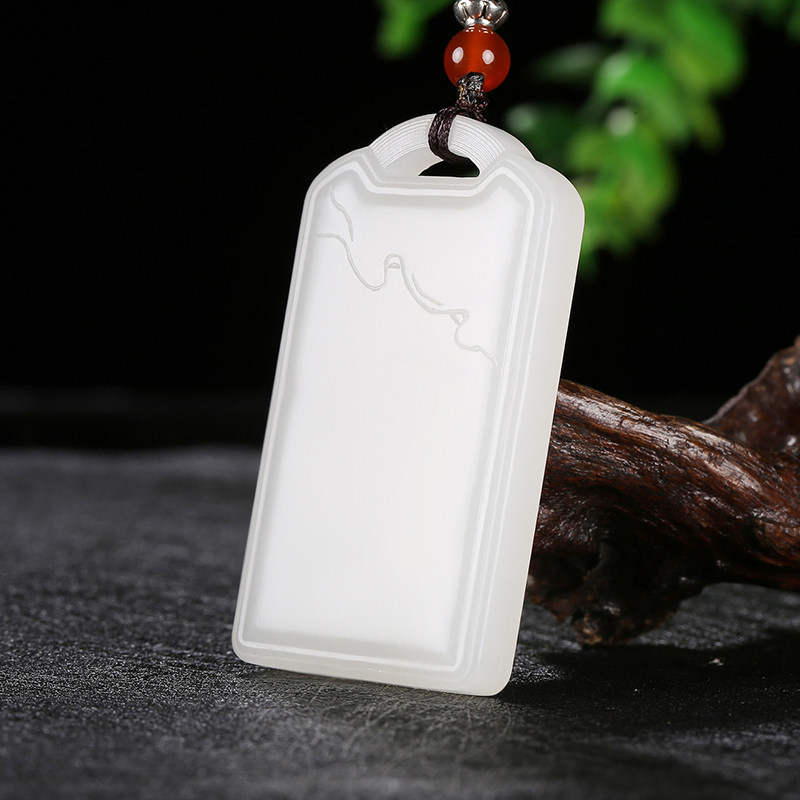 【寓意:平安无事】和田玉白玉牌子挂件吊坠34.76g