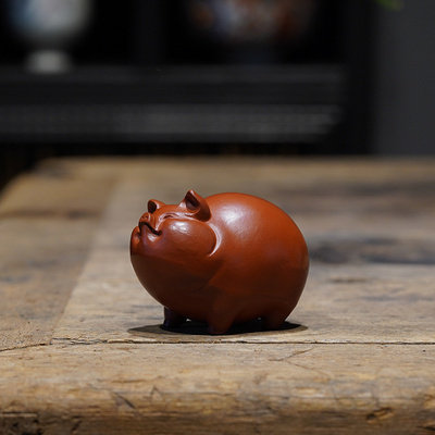 手工吉祥猪茶宠 黄龙山原矿朱泥大红袍 紫砂茶宠 盛壶天下