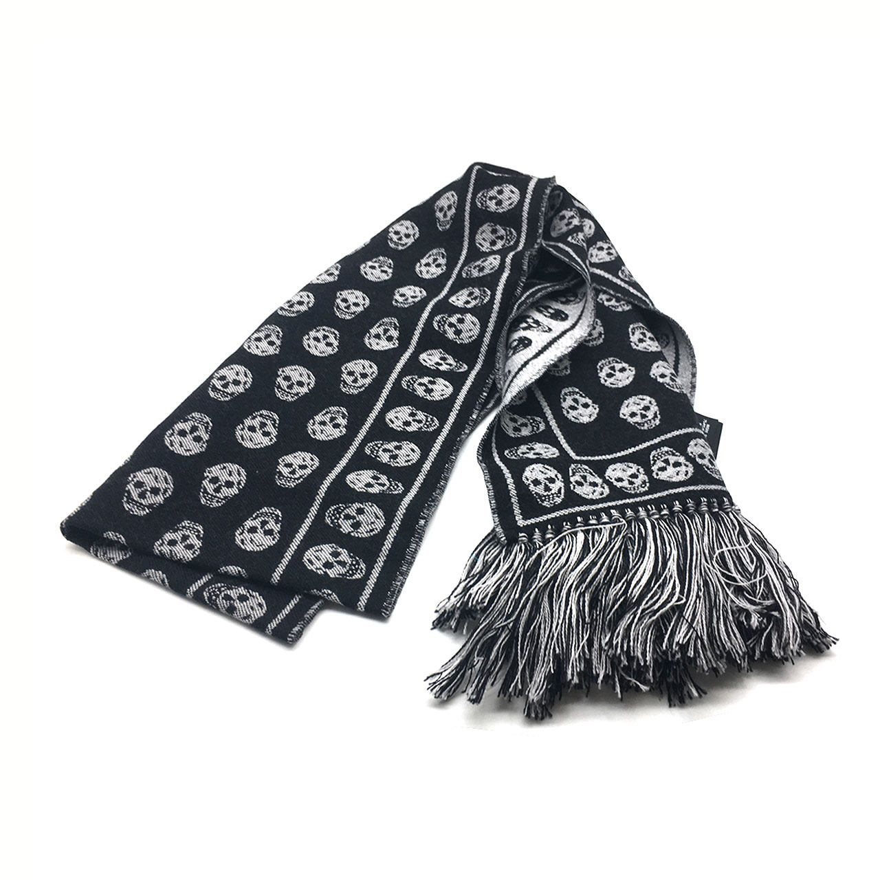 [无保留价][9.9新]麦昆mcqueen围巾骷髅logo黑色