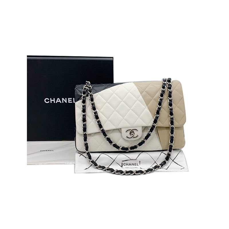 [9.8新]chanel香奈儿拼色超级限量款jumbo双盖链条单肩斜跨包