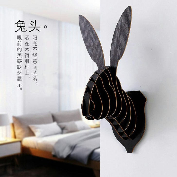 兔子北欧风格兔子壁挂木质动物墙饰现代创意客厅招财壁饰挂件装饰