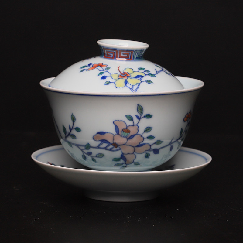 《斗彩玉兰盖碗》甄景虎 景德镇陶瓷器 茶具家用 茶杯