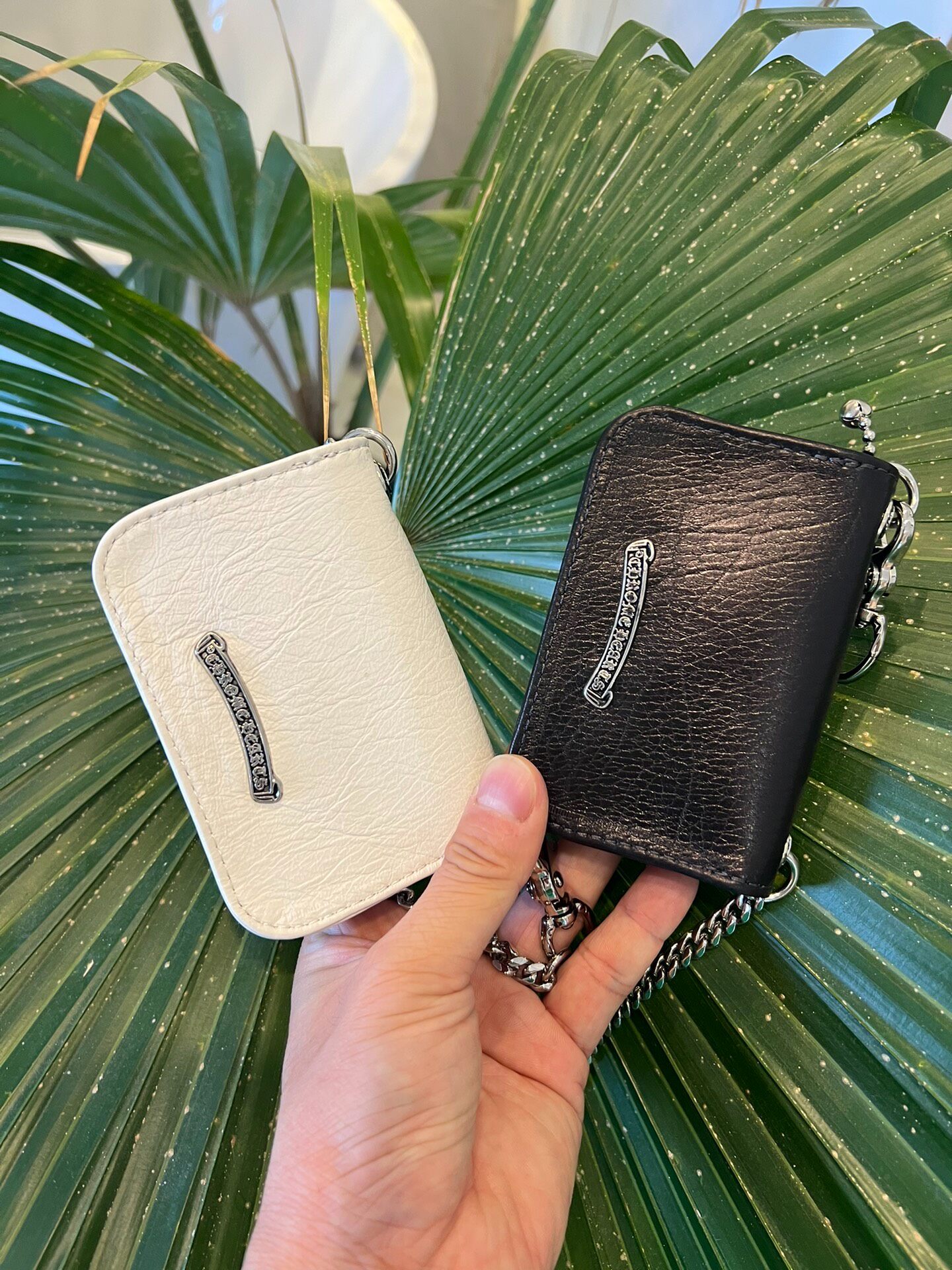 Chrome Hearts Style Leather Card Holder Key Wallet with Cross Motif