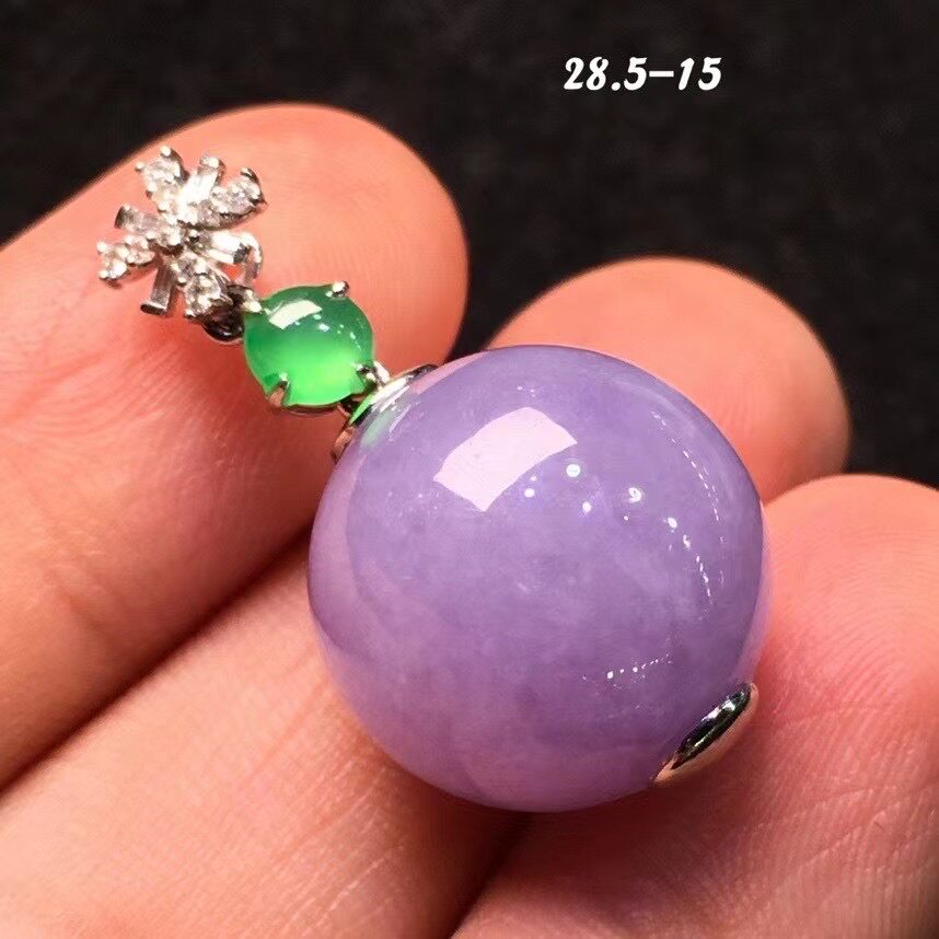 正品玉石18k金豪华镶嵌天然缅甸翡翠a货高端冰紫罗兰饱满珠子吊坠
