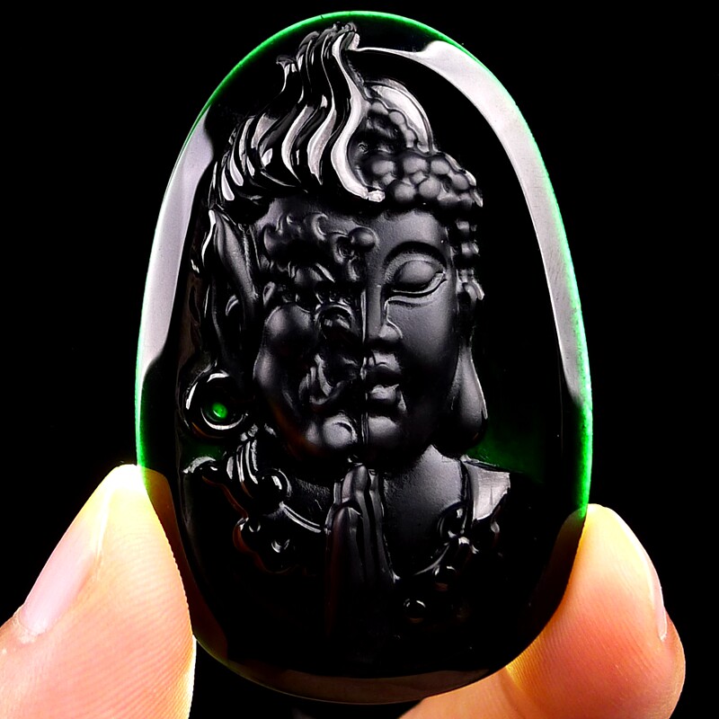 【半面佛半面魔】天然老坑翡翠a货墨翠一念佛魔 19.69g