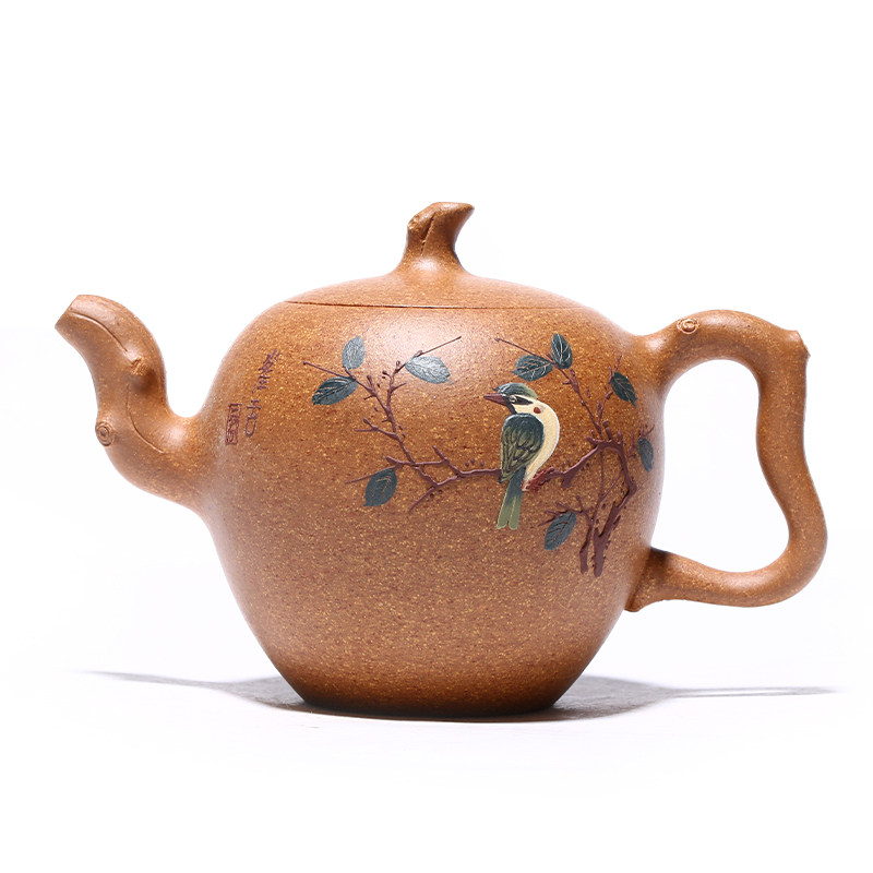 【掌柜推荐】国工储卫珍花鸟美人肩原矿黄金段泥宜兴紫砂壶280cc