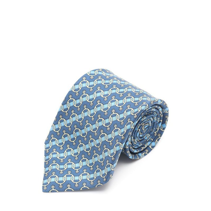 [无保留价9.8新]爱马仕hermes男士领带全花纹丝青色黄色410411