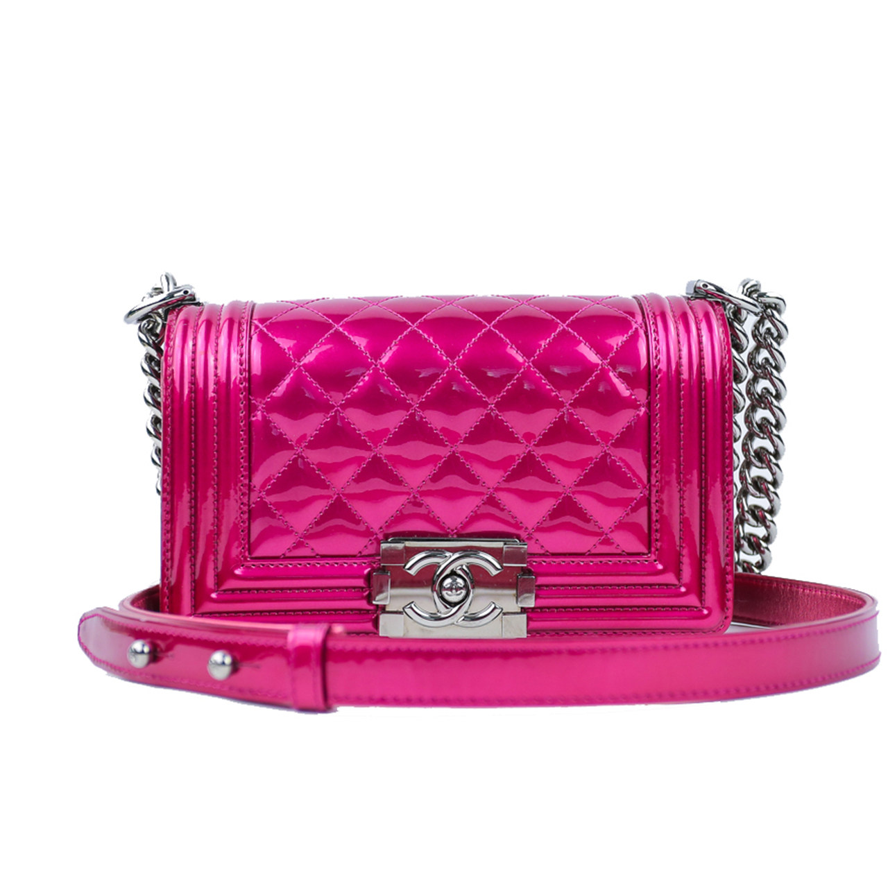 [9.5新]香奈儿chanel女士玫红色leboy单肩斜挎包deb1909100