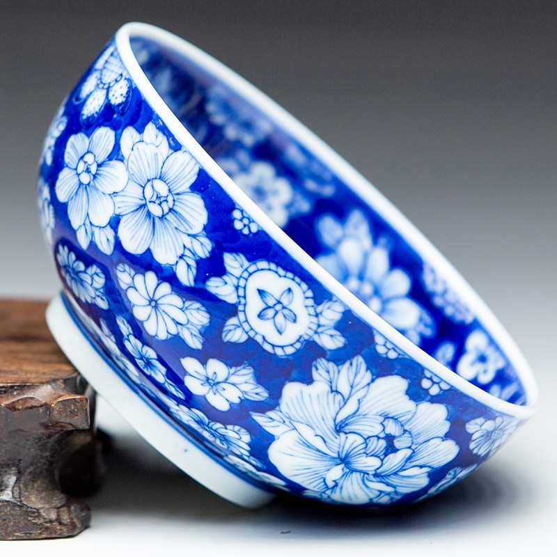 景德镇[青花万花杯] 纯手绘陶瓷茶杯茶器茶具主人杯 礼盒证书包装