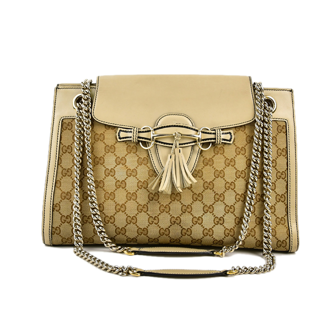 [二手8.5新]古驰gucci女士布配皮经典logo印花流苏斜挎包tpjm1
