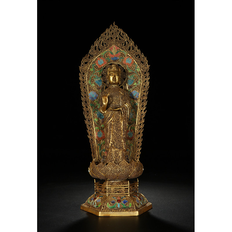 【超级捡漏】银鎏金花丝观音像(北京老户出)e320