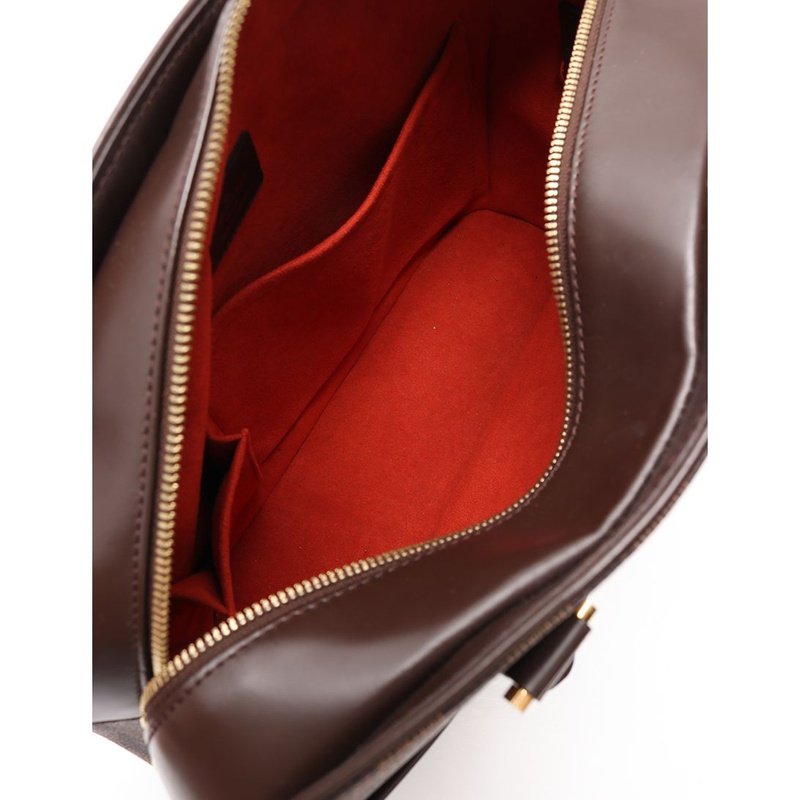 [无保留价9.5新]路易威登lv女士棋盘格手提包pvc真皮茶色411023